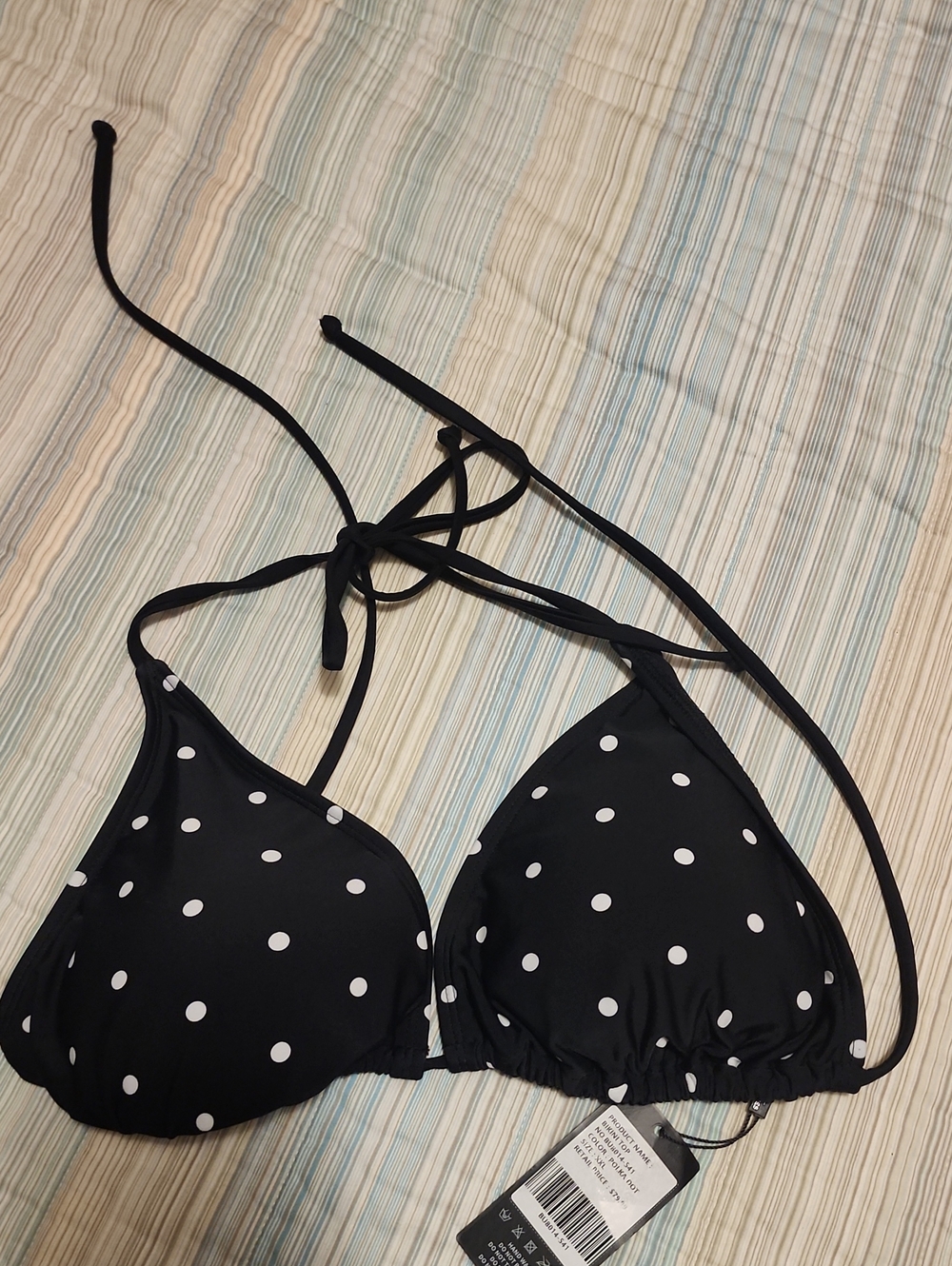 Black Polka Dot Triangle Bikini Top - Classic Adjustable Swimwear